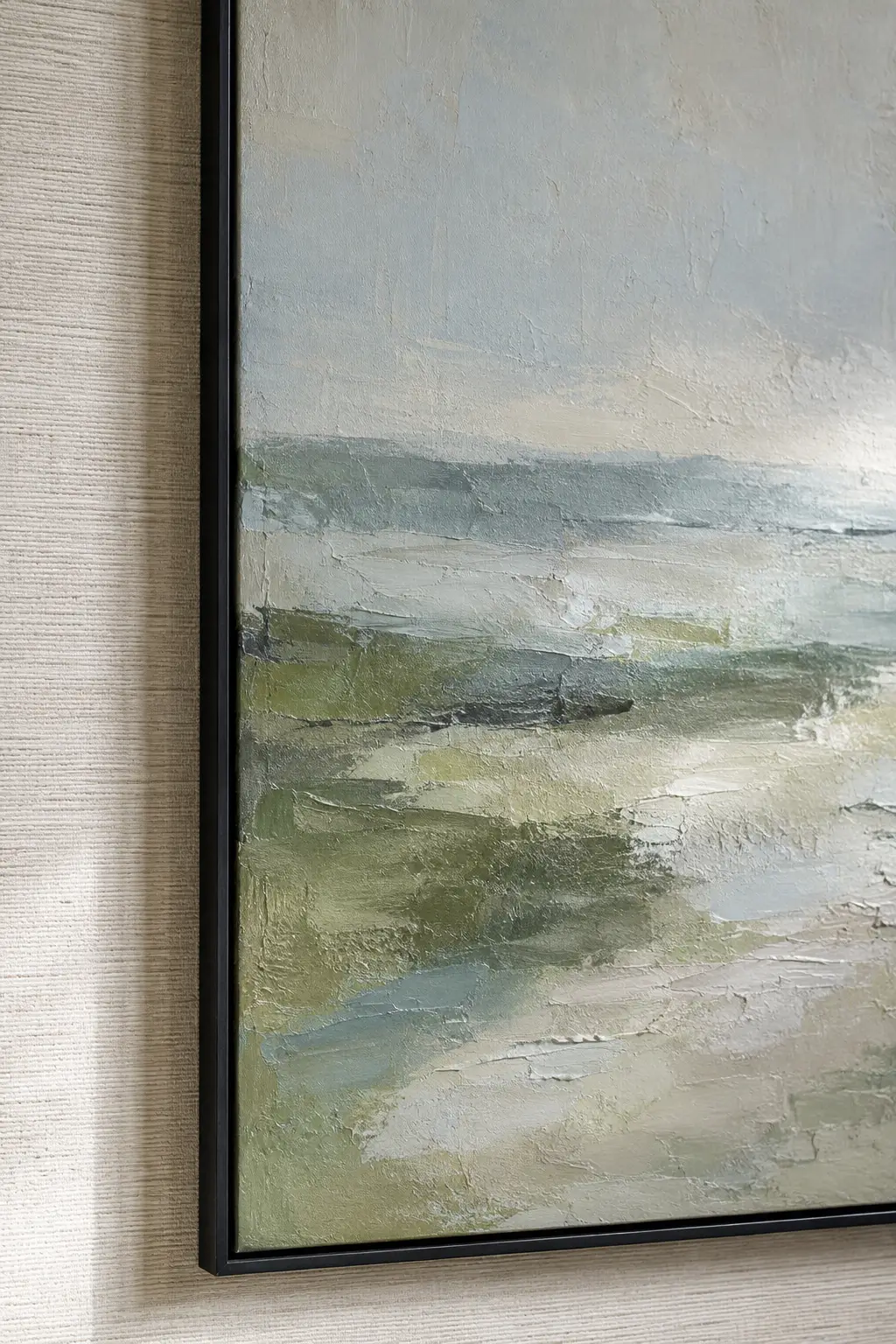 Abstract coastal canvas by a Charleston artist, shown in our treatment suite