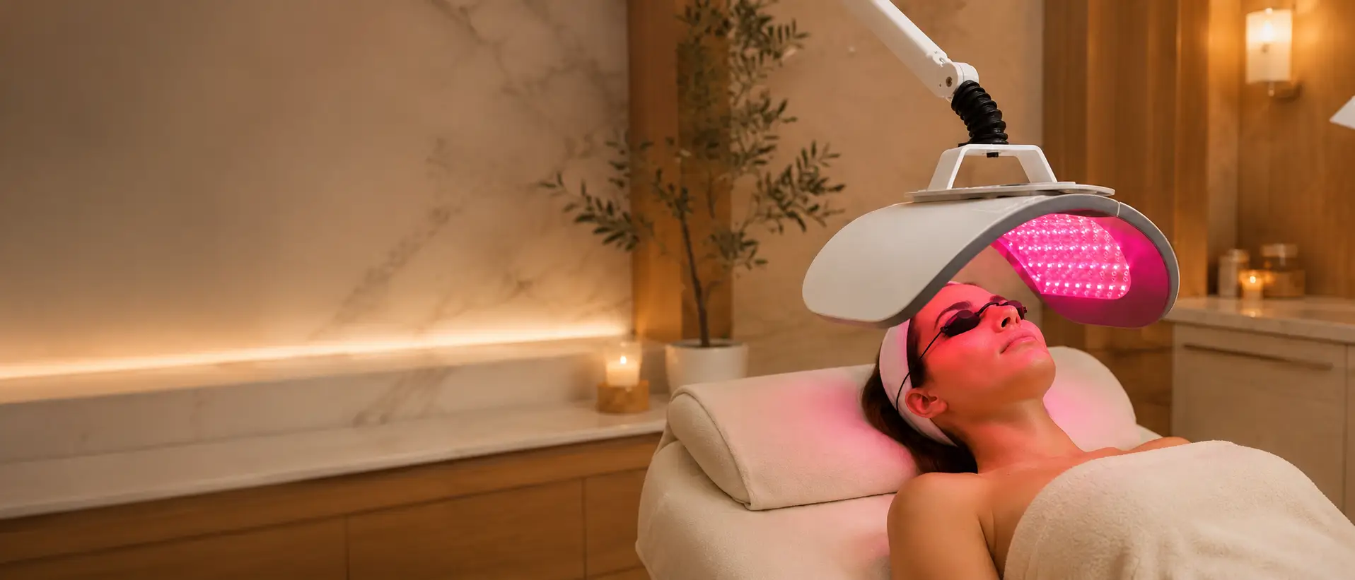 Celluma LED light therapy panel over a client