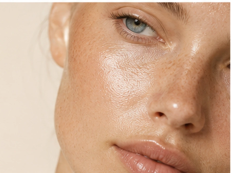 GLACE — wet-look glass skin closeup — The Society of Preservation Med Spa, Charleston