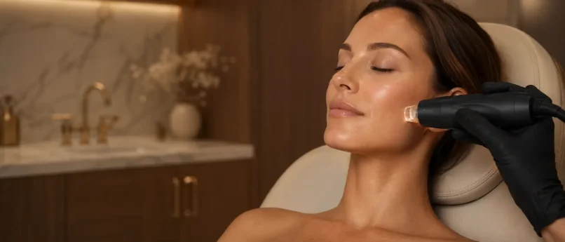 MOXI — handpiece on cheek, warm glow — The Society of Preservation Med Spa, Charleston