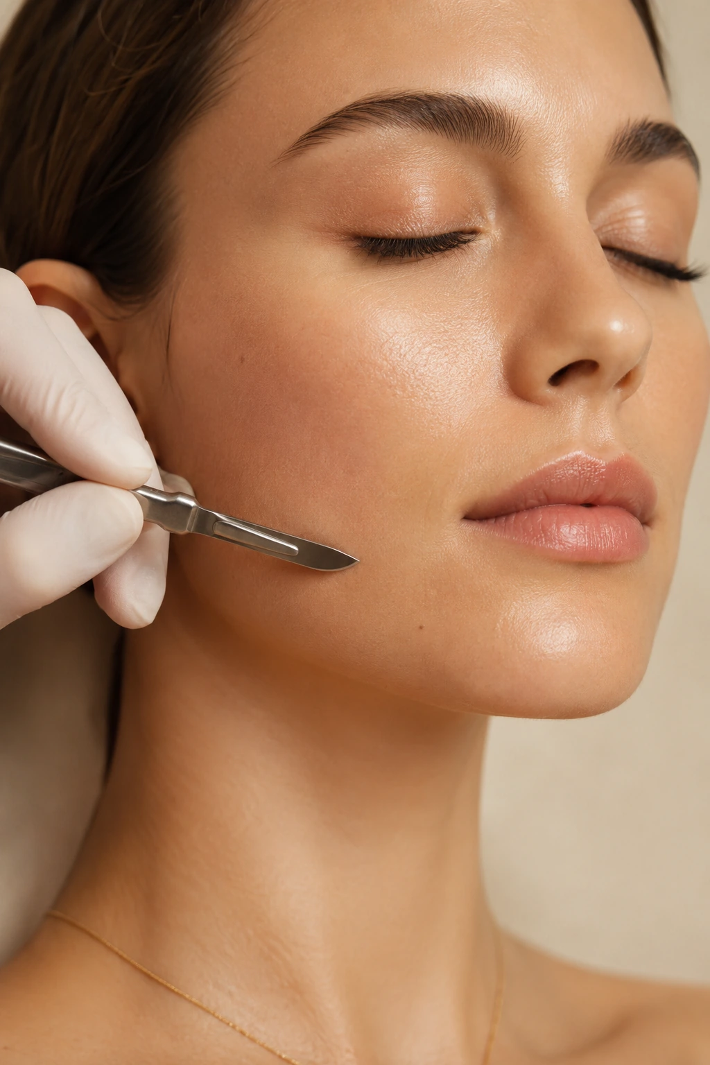 Facial in progress — provider hands, mask, warm room — The Society of Preservation Med Spa, Charleston