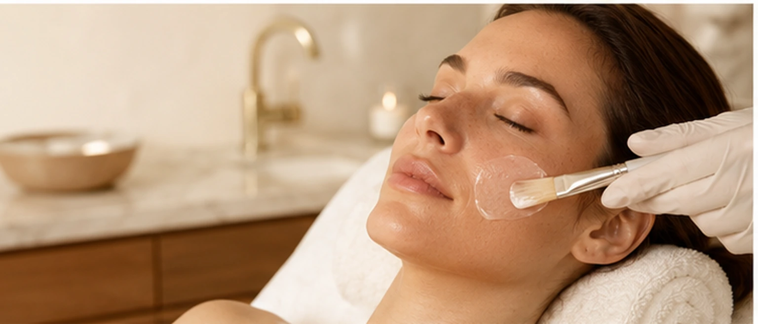 Client relaxing during a signature facial in Charleston, SC