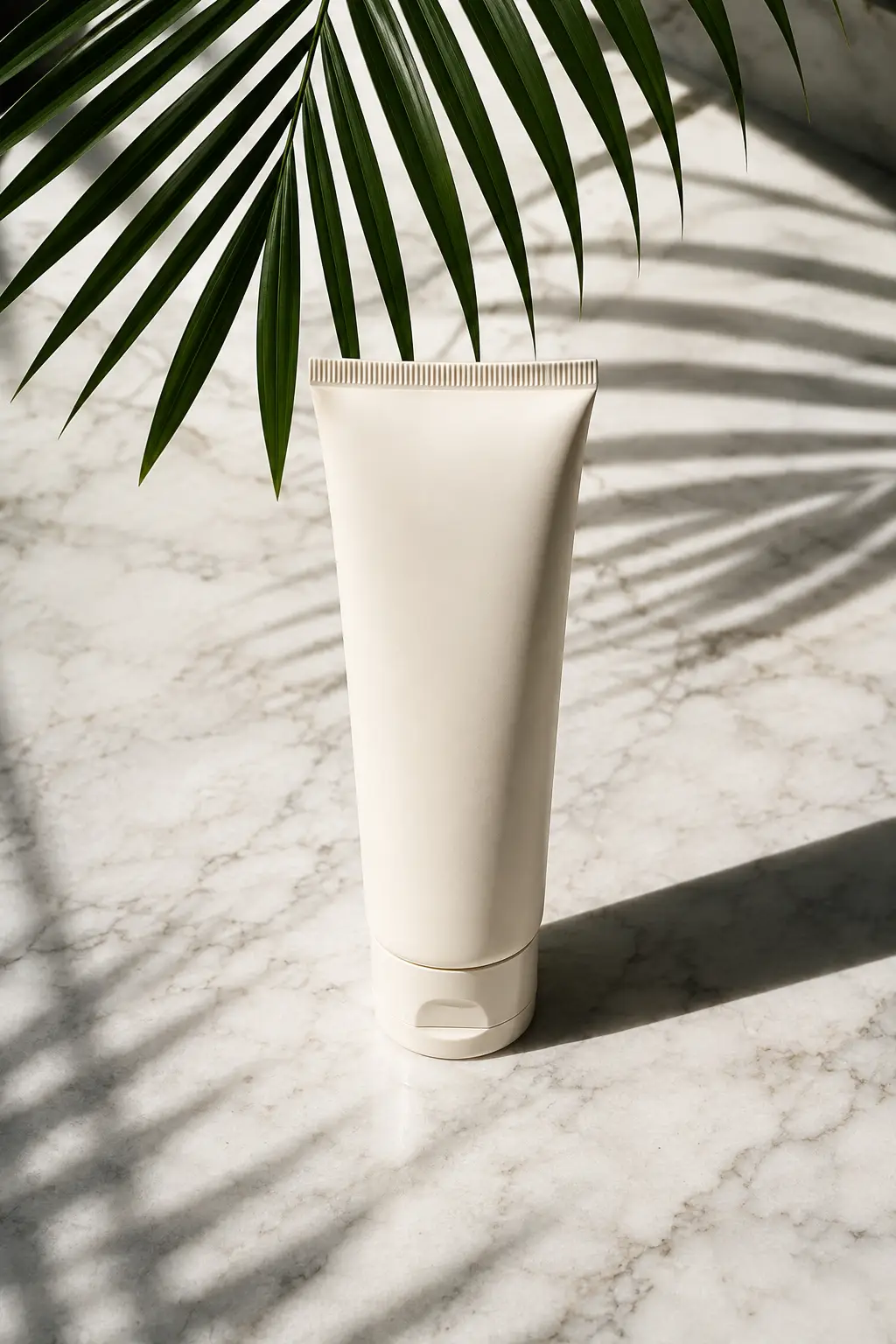 Throwing Shade sunscreen on marble, palmetto shadow — The Society of Preservation Med Spa, Charleston